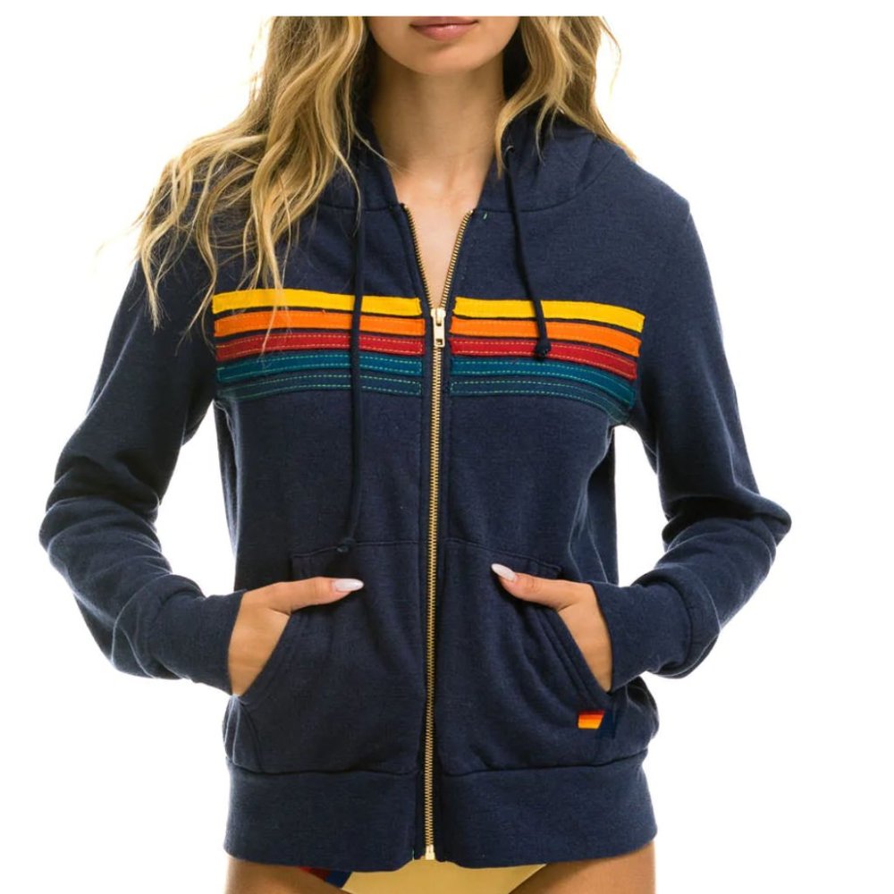 Aviator Nation 5 Stripe Hoodie // Unisex XS